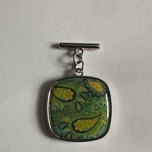 Elegant Reversible Paisley Pendant Charm in Green and Yellow